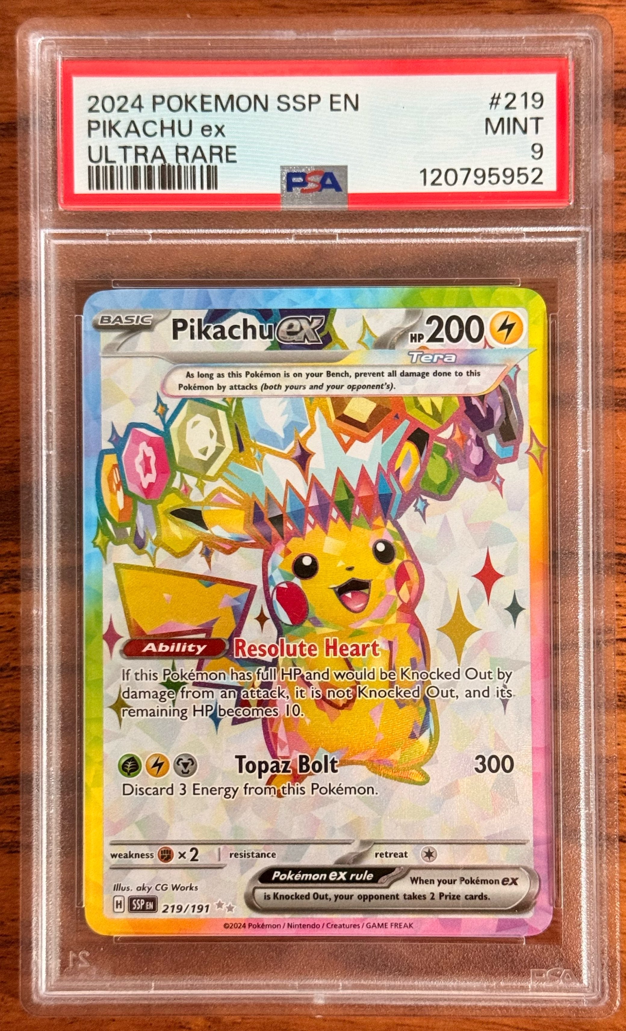 PSA 9 Pikachu ex 219/191 – Surging Sparks (Illustration Rare)